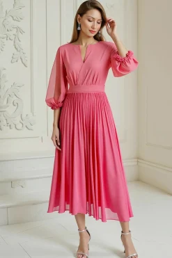 Hot Pink Uma Linha plissado Chiffon Vestido de Noiva Convidado