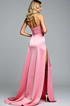 Hot Pink Uma Linha Strapless Prom Dress Com Arco