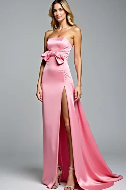 Hot Pink Uma Linha Strapless Prom Dress Com Arco