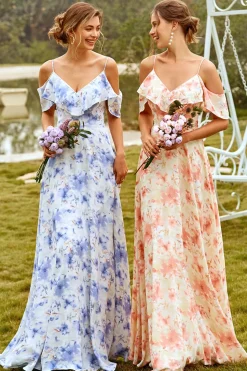 Imprimir blush vestido de dama de honra com ruffle