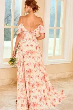 Imprimir blush vestido de dama de honra com ruffle