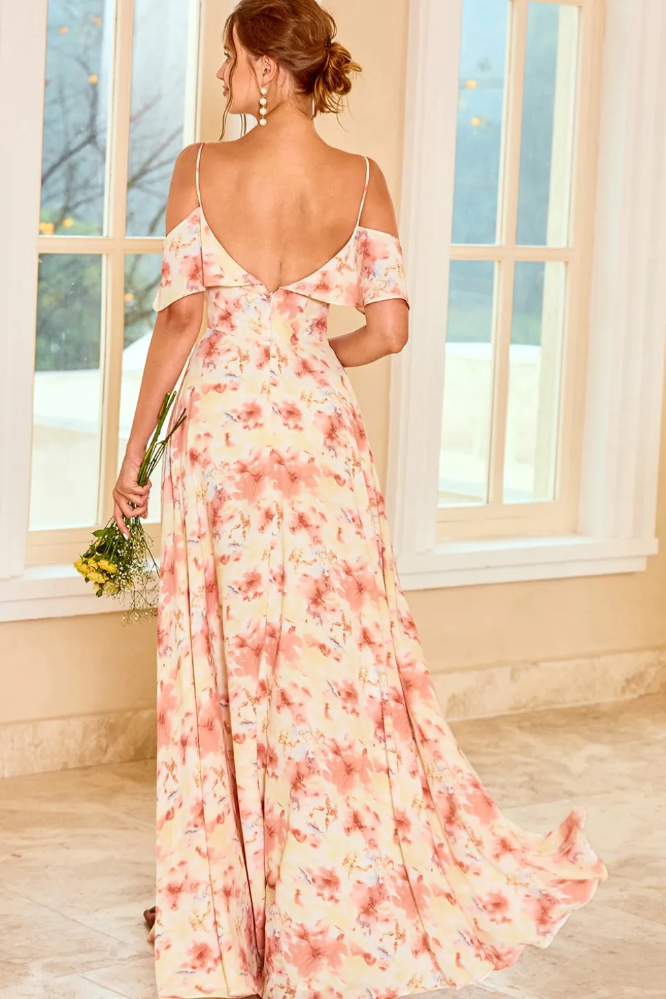 Imprimir blush vestido de dama de honra com ruffle