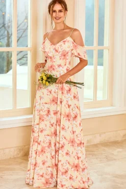 Imprimir blush vestido de dama de honra com ruffle