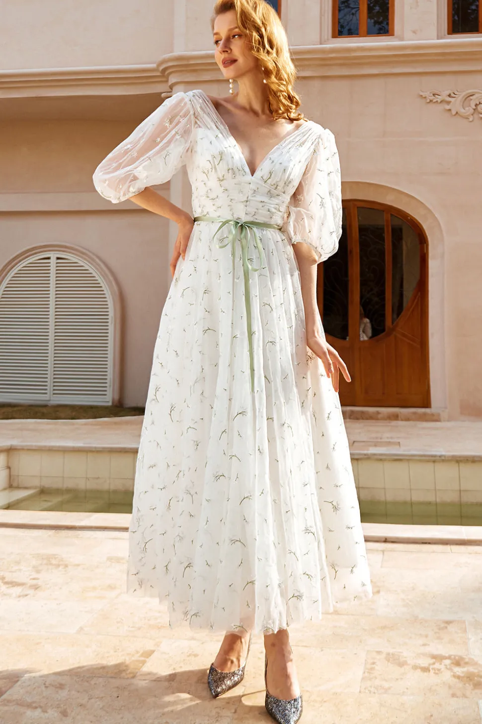 Imprimir tulle midi vestido de noiva