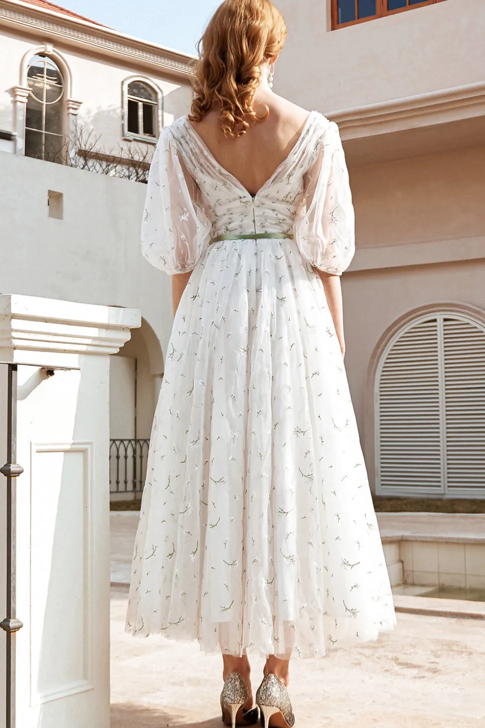 Imprimir tulle midi vestido de noiva