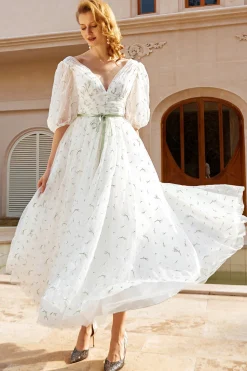 Imprimir tulle midi vestido de noiva