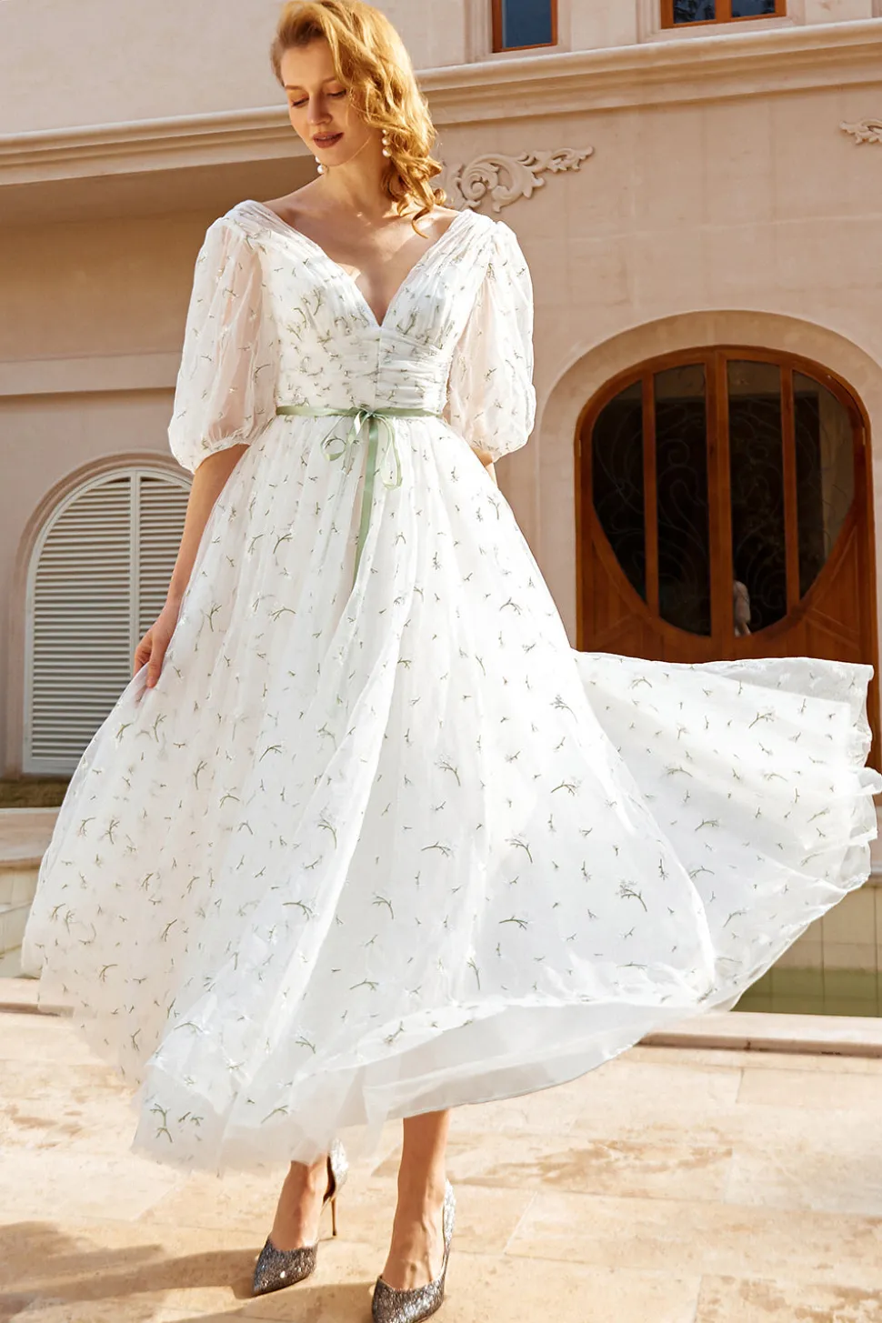 Imprimir tulle midi vestido de noiva