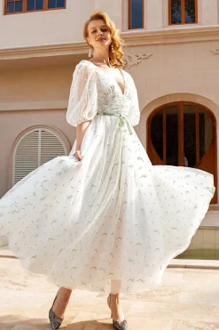 Imprimir tulle midi vestido de noiva