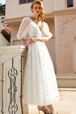 Imprimir tulle midi vestido de noiva