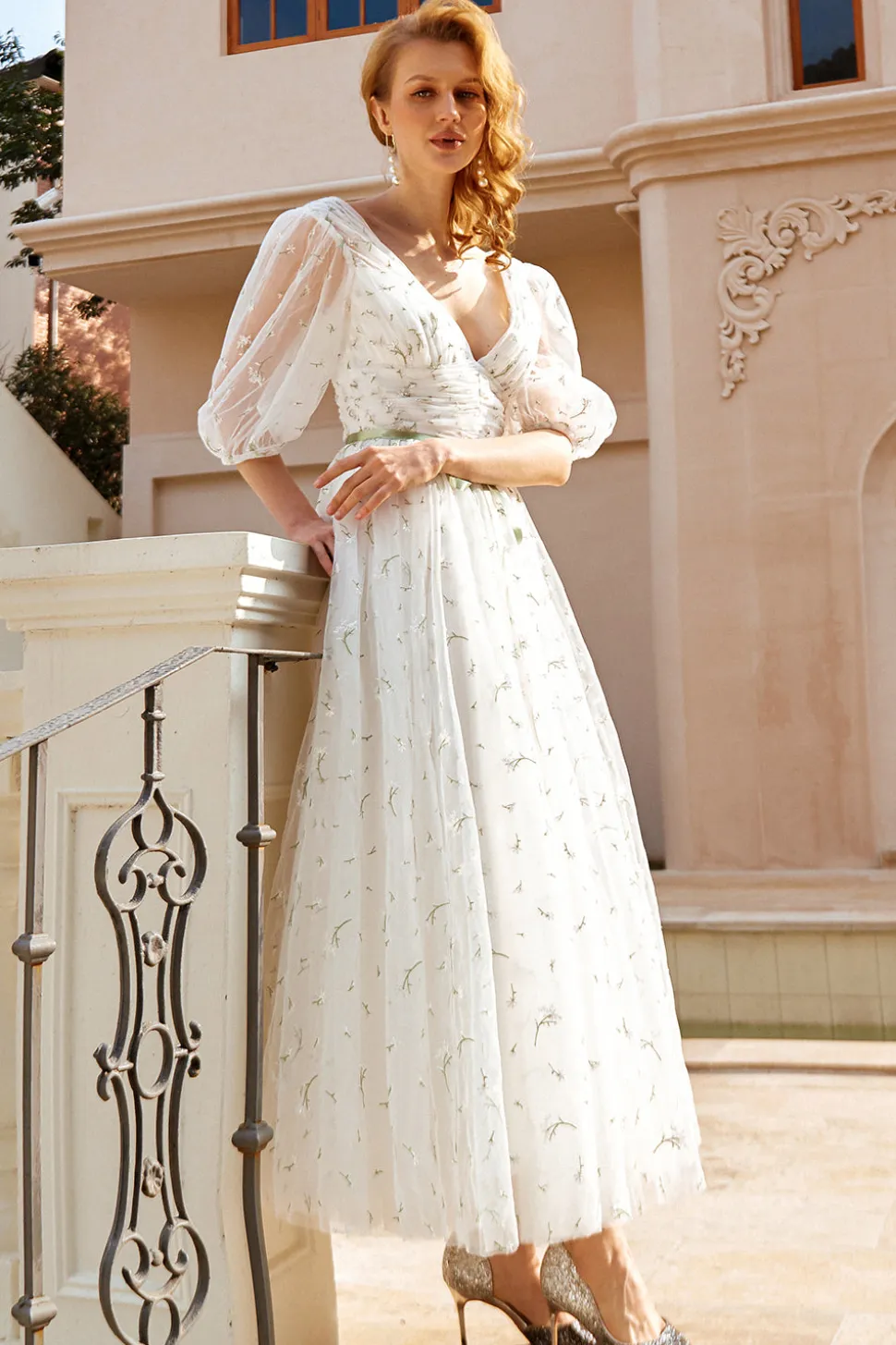 Imprimir tulle midi vestido de noiva