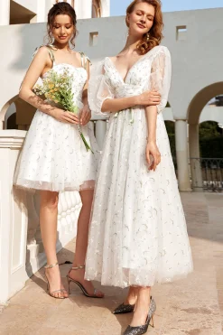 Imprimir tulle midi vestido de noiva