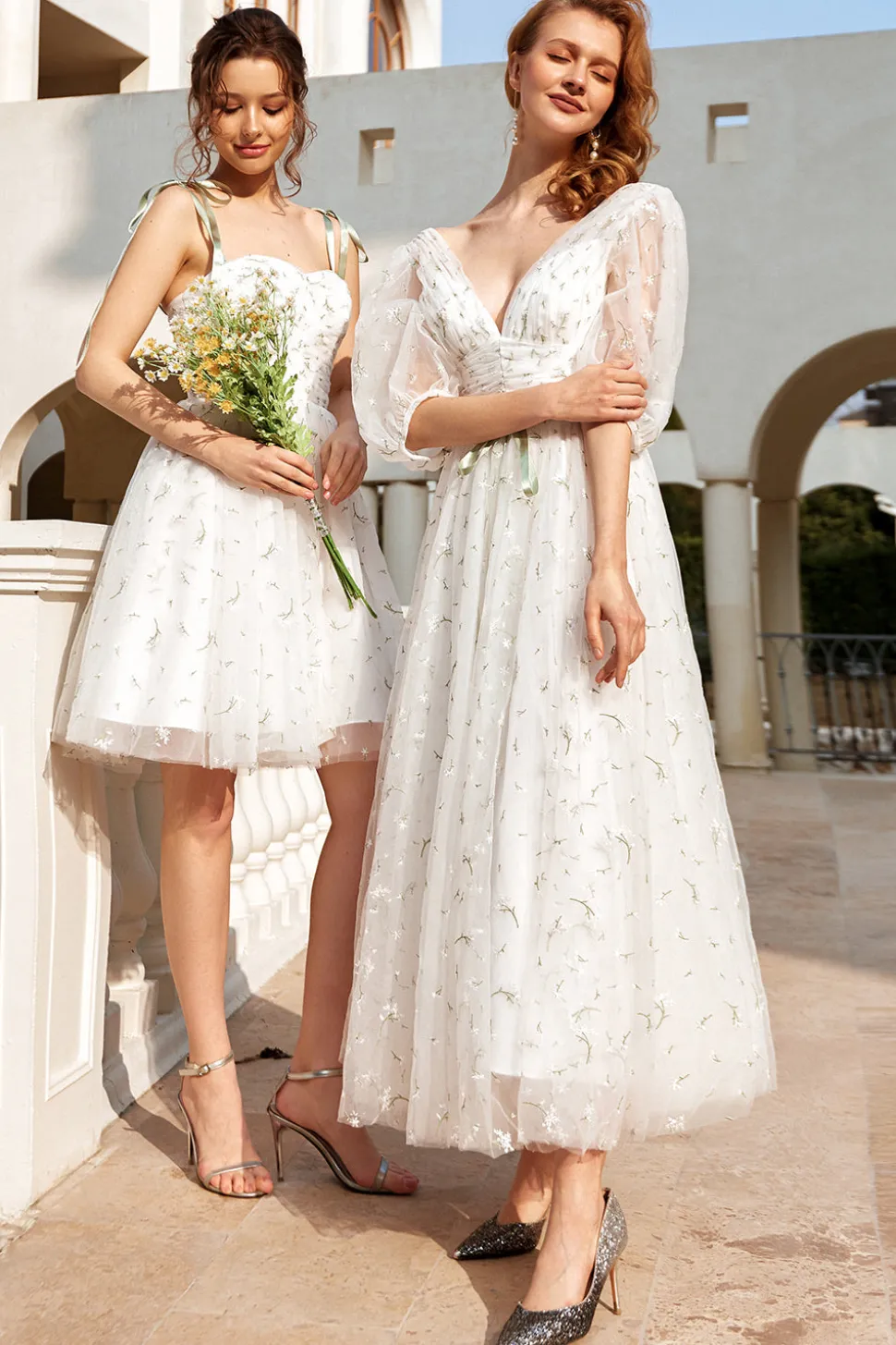 Imprimir tulle midi vestido de noiva