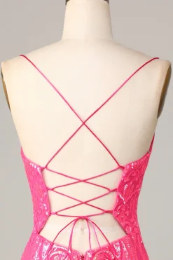 Inegavelmente incrível bainha espaguete correias fúcsia sequins curto homecoming vestido