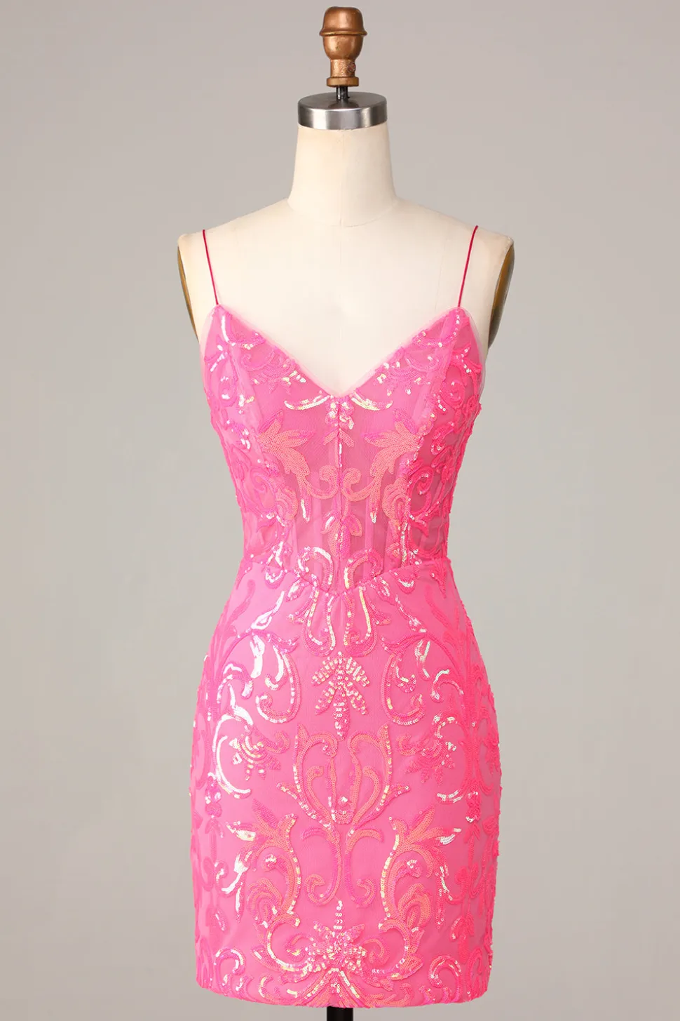 Inegavelmente incrível bainha espaguete correias Fuchsia Sequins Homecoming Dress