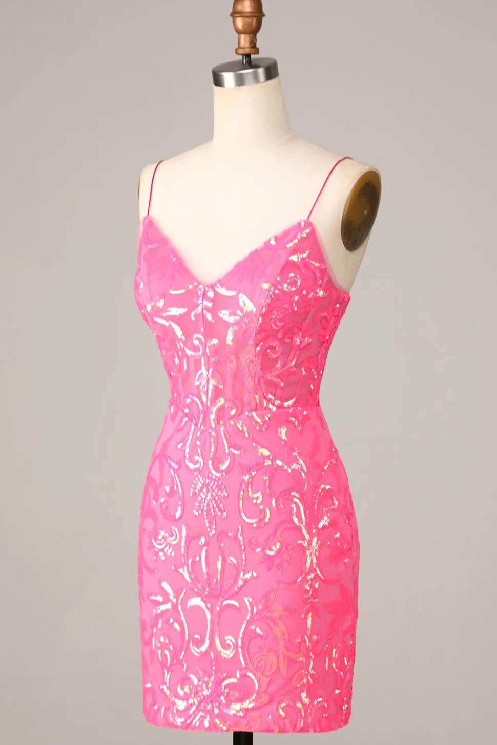 Inegavelmente incrível bainha espaguete correias Fuchsia Sequins Homecoming Dress