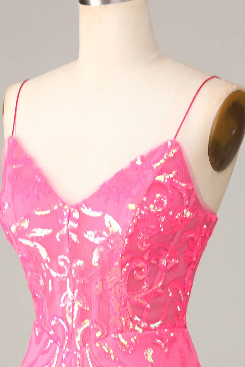 Inegavelmente incrível bainha espaguete correias Fuchsia Sequins Homecoming Dress