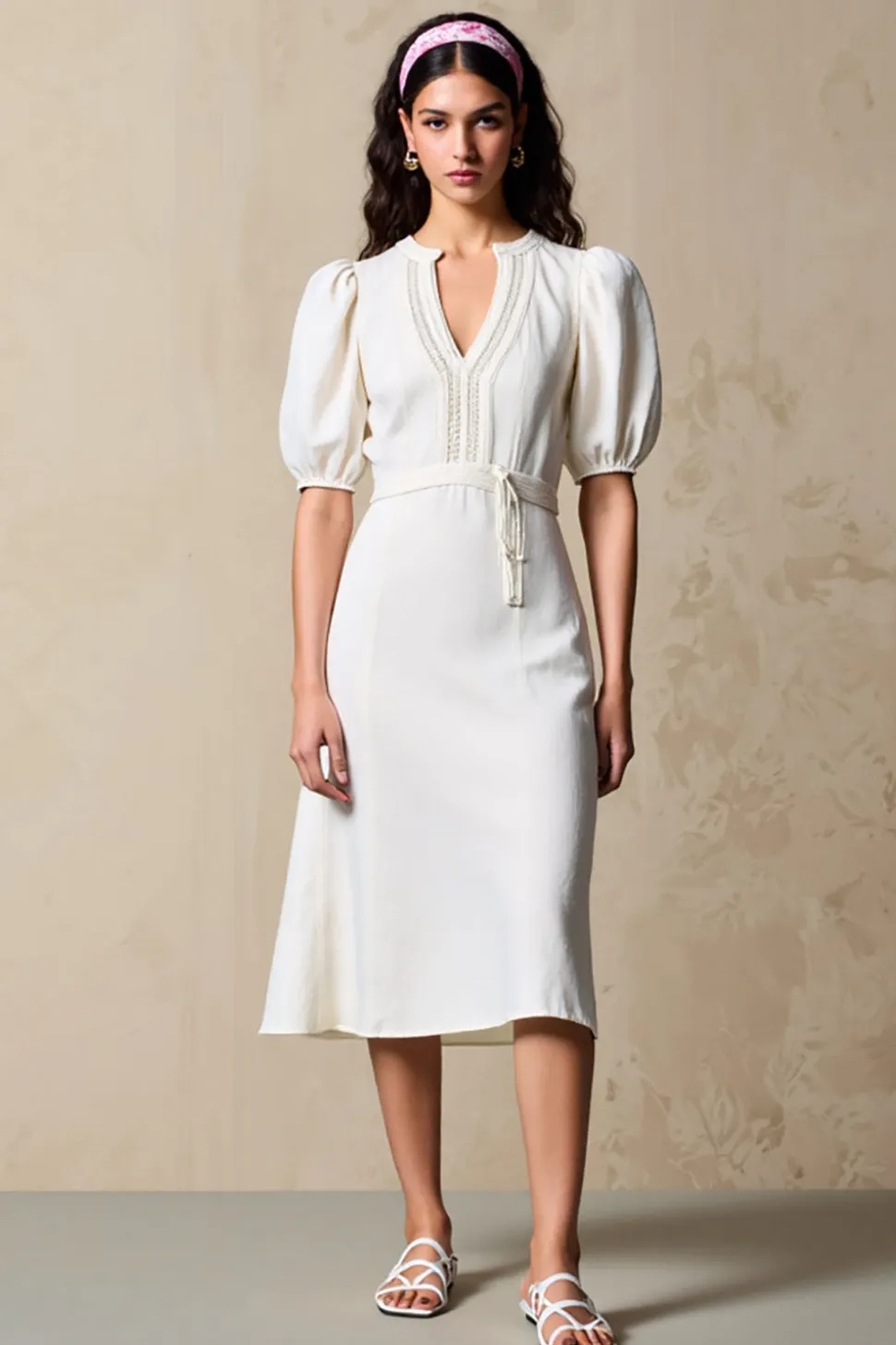 Ivory Bainha Puff Mangas Weddig Vestido de Convidado