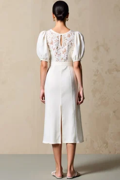 Ivory Bainha Puff Mangas Weddig Vestido de Convidado