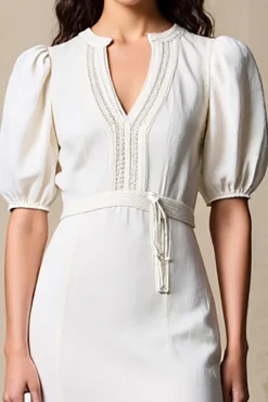Ivory Bainha Puff Mangas Weddig Vestido de Convidado