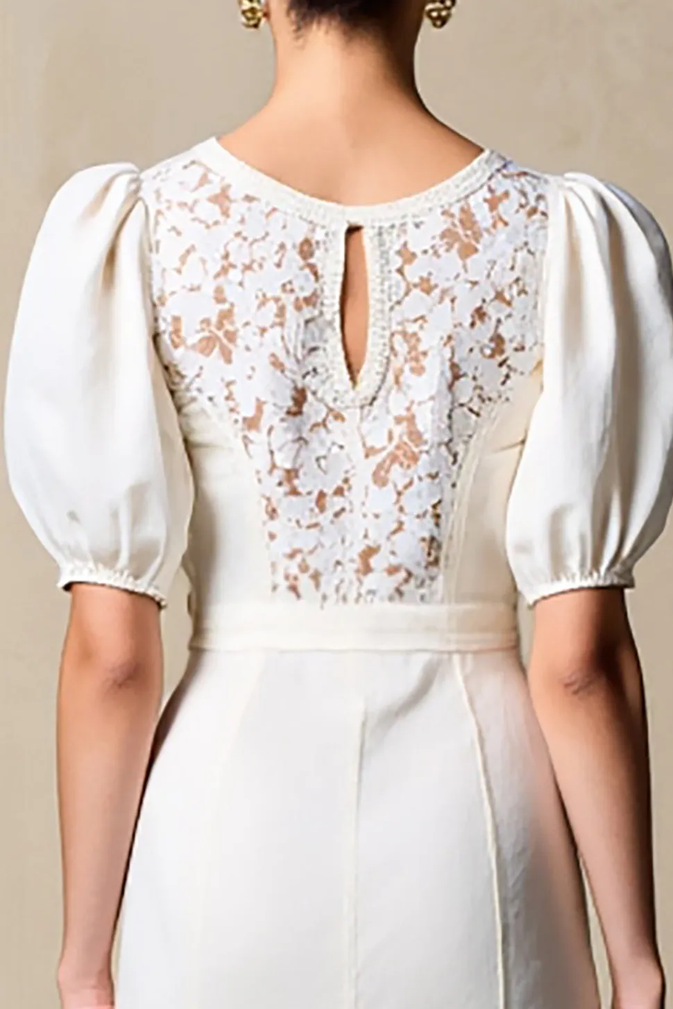 Ivory Bainha Puff Mangas Weddig Vestido de Convidado