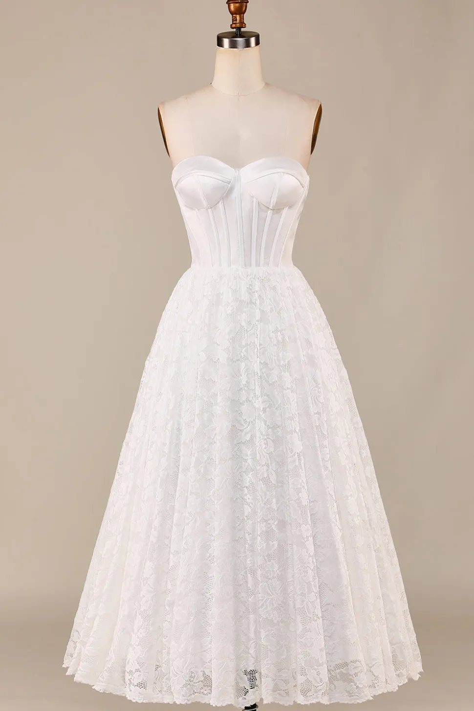 Ivory Lace Corset Tea-Length Vestido de Noiva
