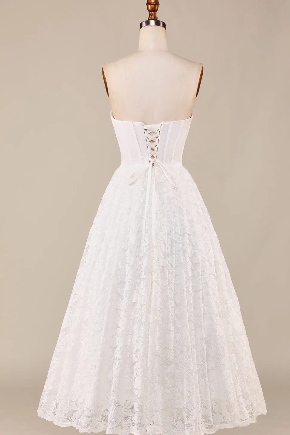 Ivory Lace Corset Tea-Length Vestido de Noiva