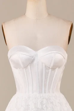 Ivory Lace Corset Tea-Length Vestido de Noiva