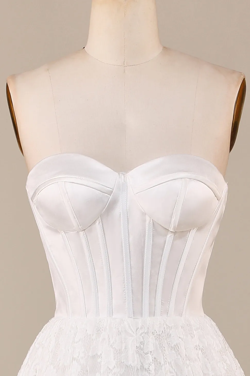 Ivory Lace Corset Tea-Length Vestido de Noiva