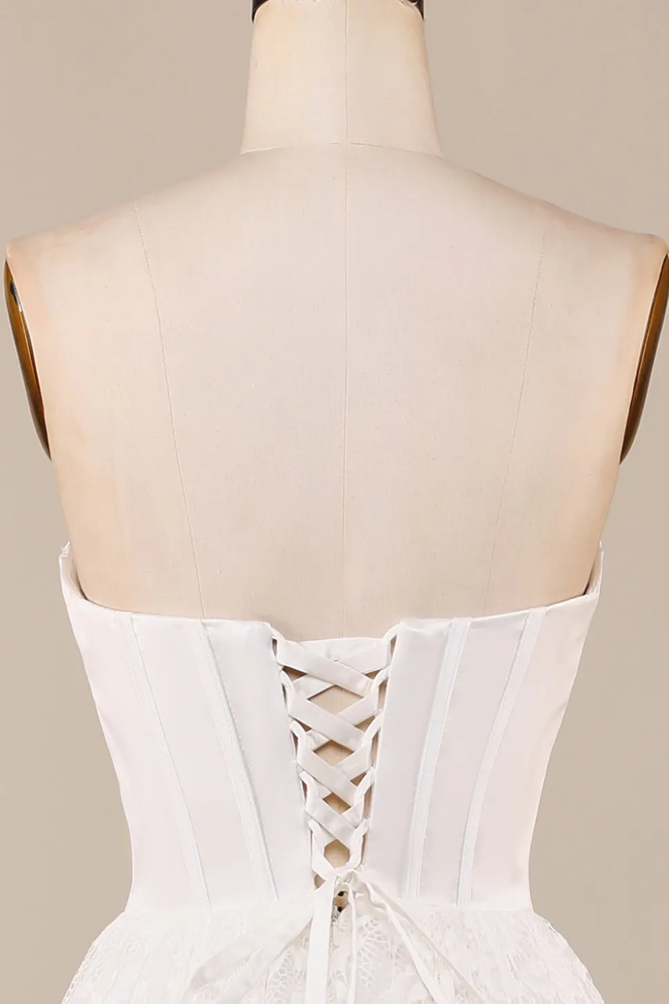 Ivory Lace Corset Tea-Length Vestido de Noiva