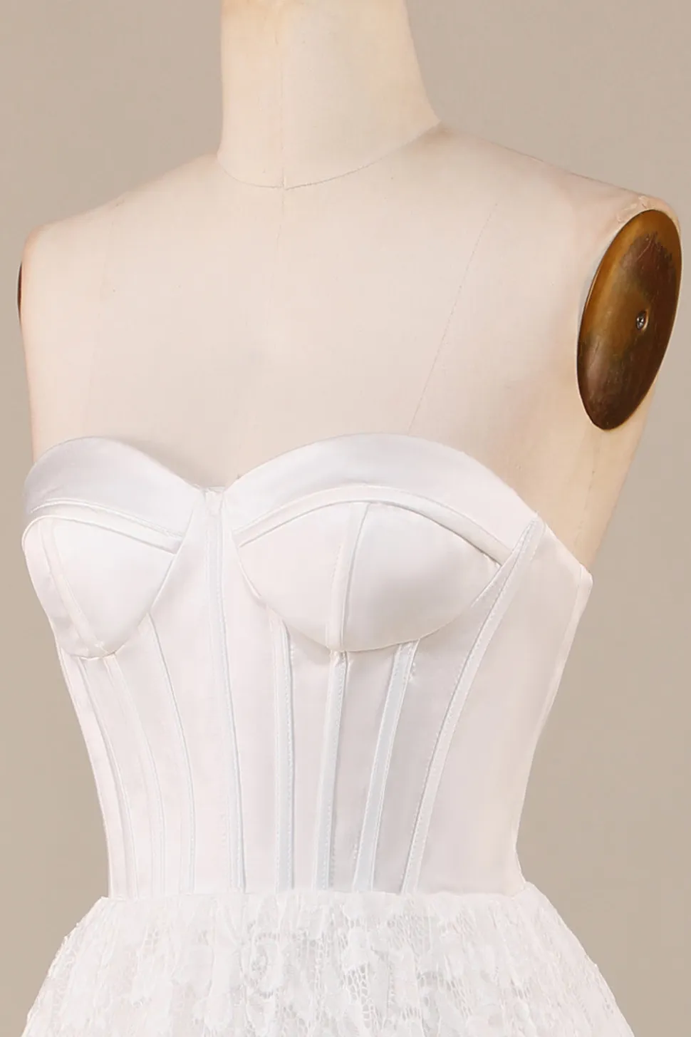 Ivory Lace Corset Tea-Length Vestido de Noiva