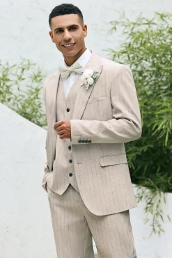 Ivory Peak Lapel Pinstripe Single Breasted 3 peças ternos de casamento masculino