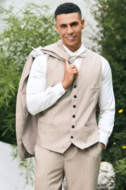 Ivory Peak Lapel Pinstripe Single Breasted 3 peças ternos de casamento masculino
