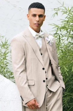 Ivory Peak Lapel Pinstripe Single Breasted 3 peças ternos de casamento masculino