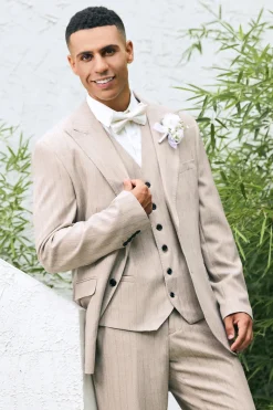 Ivory Peak Lapel Pinstripe Single Breasted 3 peças ternos de casamento masculino