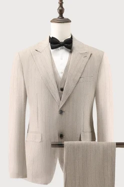 Ivory Peak Lapel Pinstripe Single Breasted 3 peças ternos de baile de formatura masculino