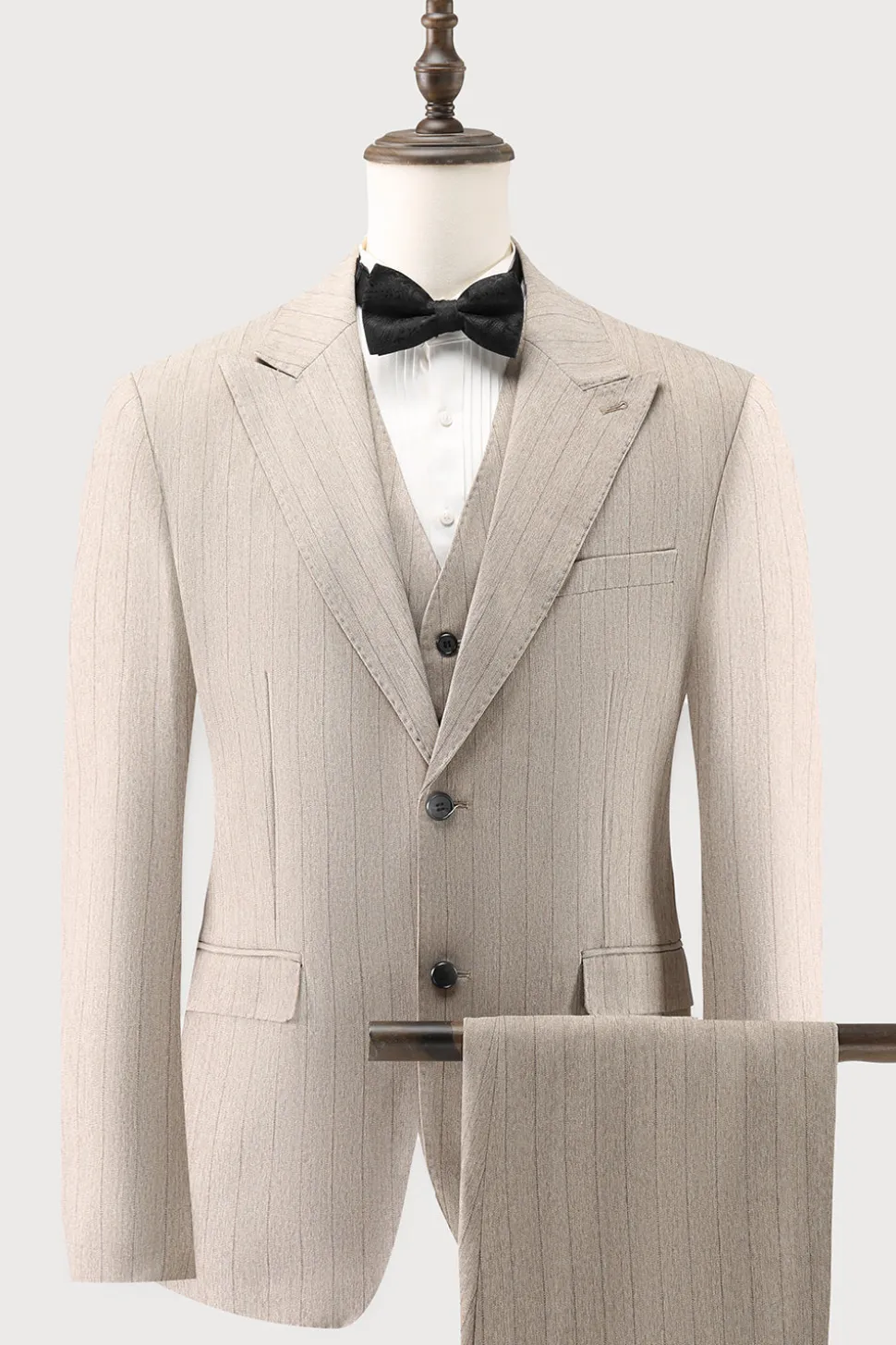 Ivory Peak Lapel Pinstripe Single Breasted 3 peças ternos de baile de formatura masculino