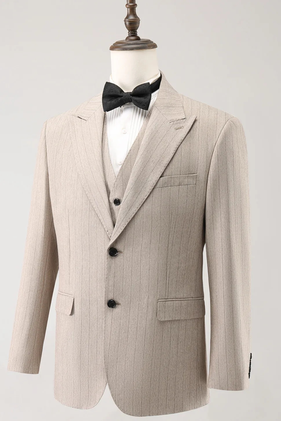 Ivory Peak Lapel Pinstripe Single Breasted 3 peças ternos de baile de formatura masculino