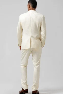 Ivory Peak Lapel Single Breasted 2 peças Pinstripe ternos masculinos