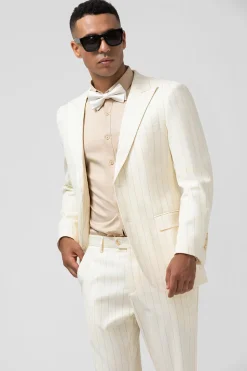 Ivory Peak Lapel Single Breasted 2 peças Pinstripe ternos masculinos