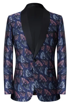 Jacquard Azul Escuro 2 Peças Xaile Lapela Ternos Masculinos