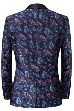 Jacquard Azul Escuro 2 Peças Xaile Lapela Ternos Masculinos
