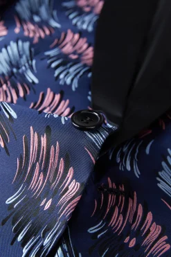 Jacquard Azul Escuro 2 Peças Xaile Lapela Ternos Masculinos