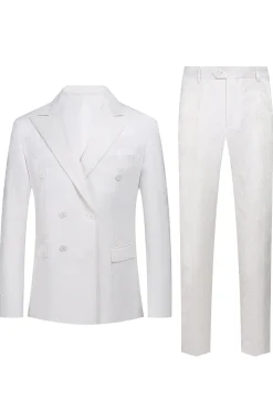 Jacquard Branco Duplo Peito 2 Peças Ternos Masculinos