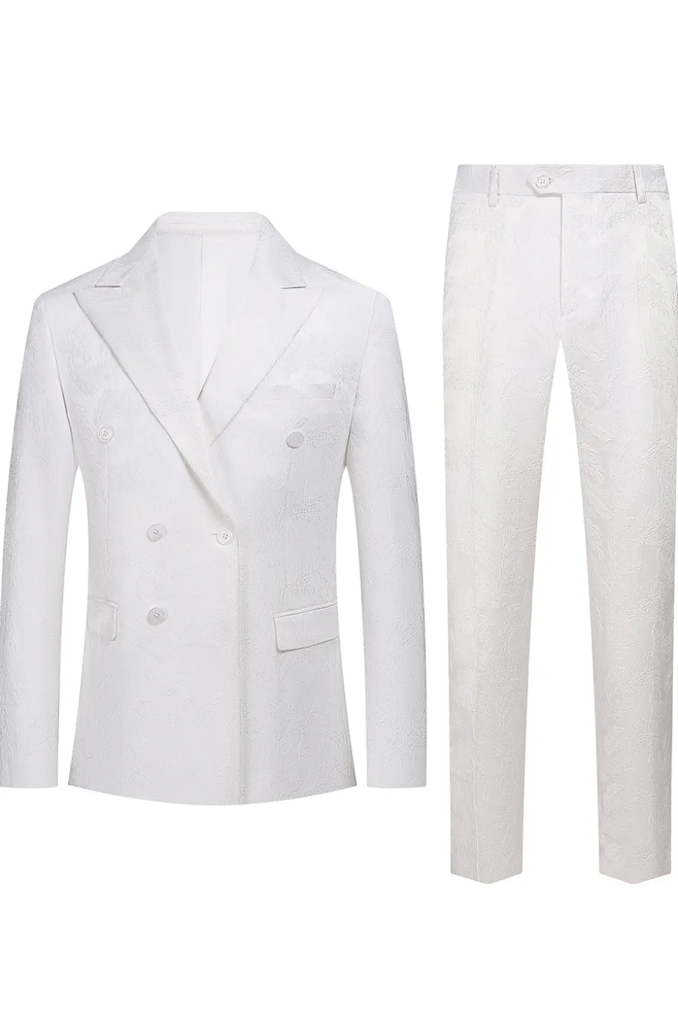 Jacquard Branco Duplo Peito 2 Peças Ternos Masculinos