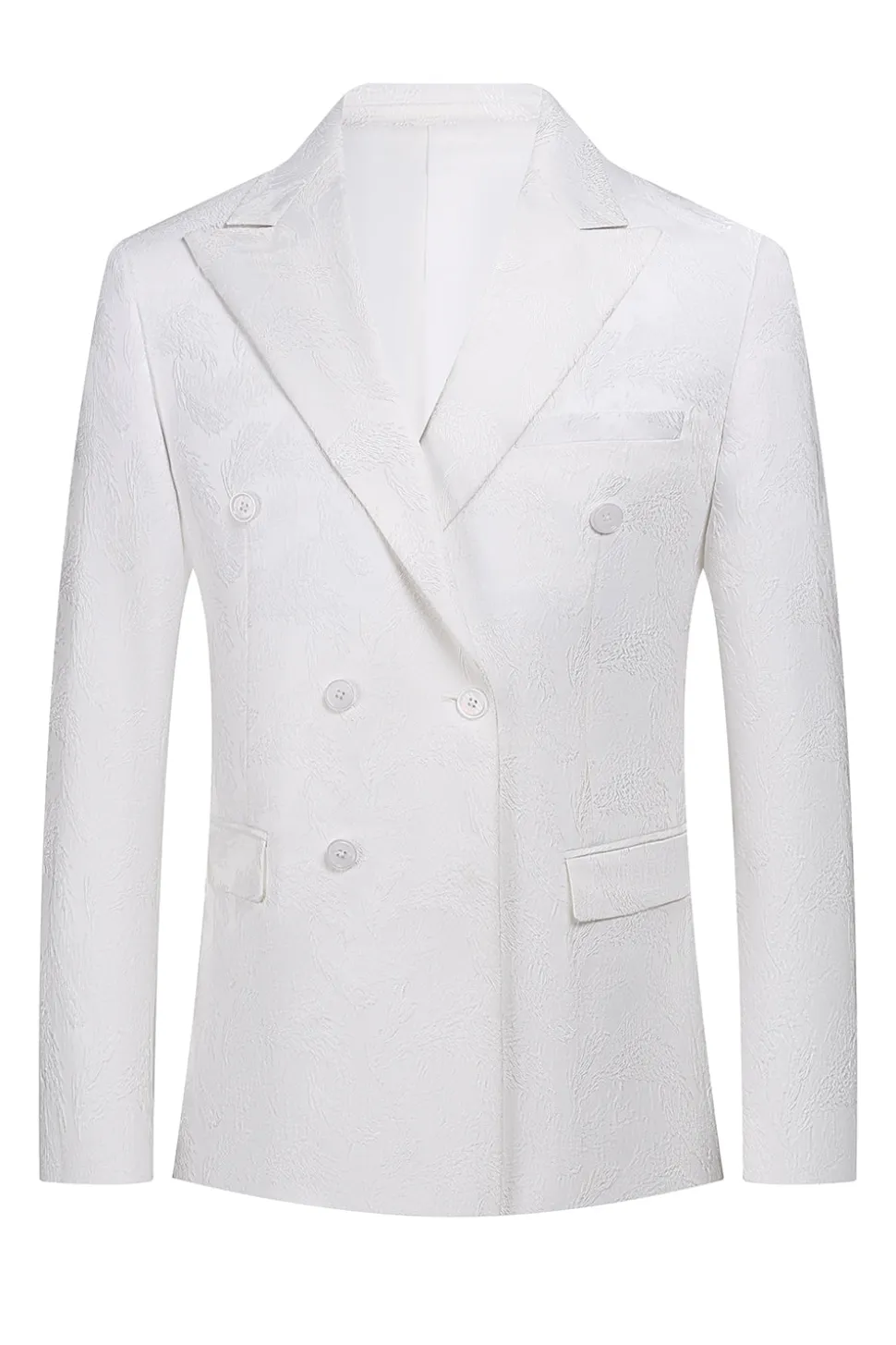 Jacquard Branco Duplo Peito 2 Peças Ternos Masculinos