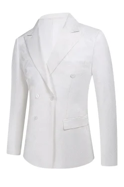 Jacquard Branco Duplo Peito 2 Peças Ternos Masculinos
