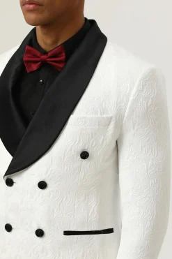 Jacquard Branco Lapela Shawl Duplo Peito 2 Peças Fatos Masculinos