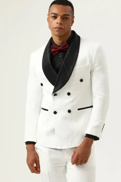 Jacquard Branco Lapela Shawl Duplo Peito 2 Peças Fatos Masculinos