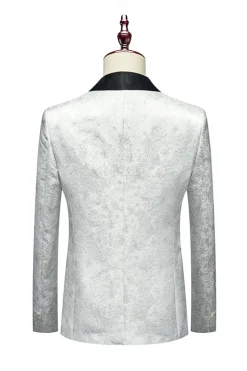 Jacquard Branco Lapela Shawl 3 Peças Fatos Masculinos
