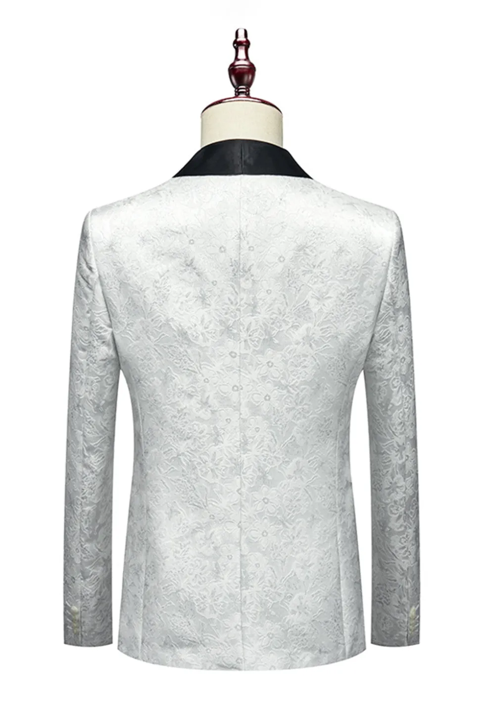 Jacquard Branco Lapela Shawl 3 Peças Fatos Masculinos